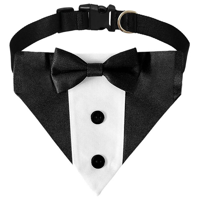 Dog Tuxedo Bandana Collar with Bow Tie, Adjustable Formal Suit Costume for Small Medium Large Dogs, Wedding Engagement Birthday Pet Outfit (Small)