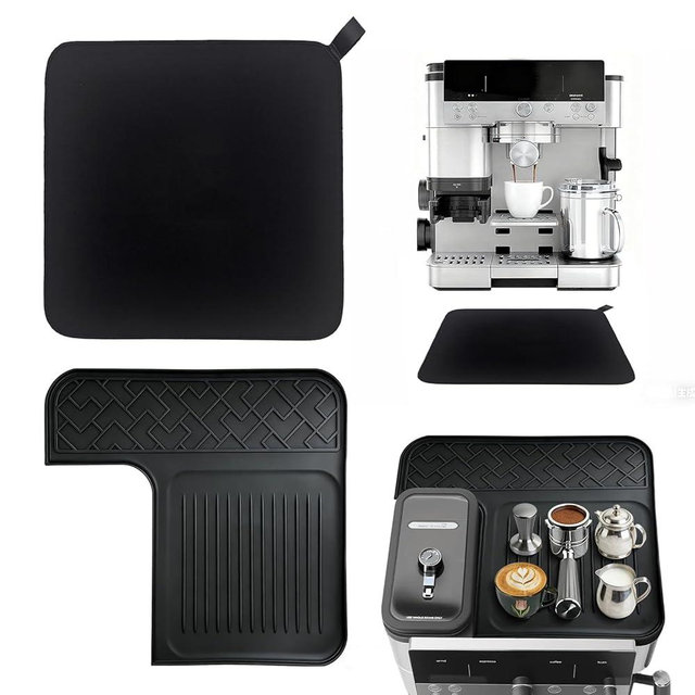 Sliding Mat & Top Mat Combo Set for Ninja Luxe Café ES601ES701 Espresso Machine, 2-in-1 Anti-Slip Rubber Base & Food-Safe Silicone Cover, Full Machine Protection from Scratches, Heat, Spills,Black