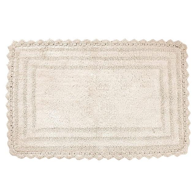 Bath Rug for Bathroom Kitchen and Spa with Crochet Pattern Cotton Luxury Absorbent Soft Reversible Woven Bath Mat ( Ivory, Rectangle, 34x21 Inches )