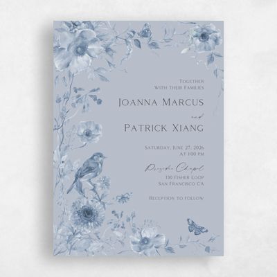 Cloud, Blue Wedding Invitation - Aurelia Portrait