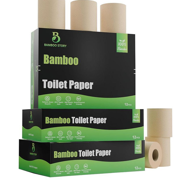 Bamboo Story, Bamboo Toilet Paper Unbleached, 12 Rolls, 3 Ply and 300 Sheets Bamboo Toilet Tissue - FSC Certified, Biodegradable, Chemical Free, Plastic Free, BPA Free, Septic Safe Toilet Paper