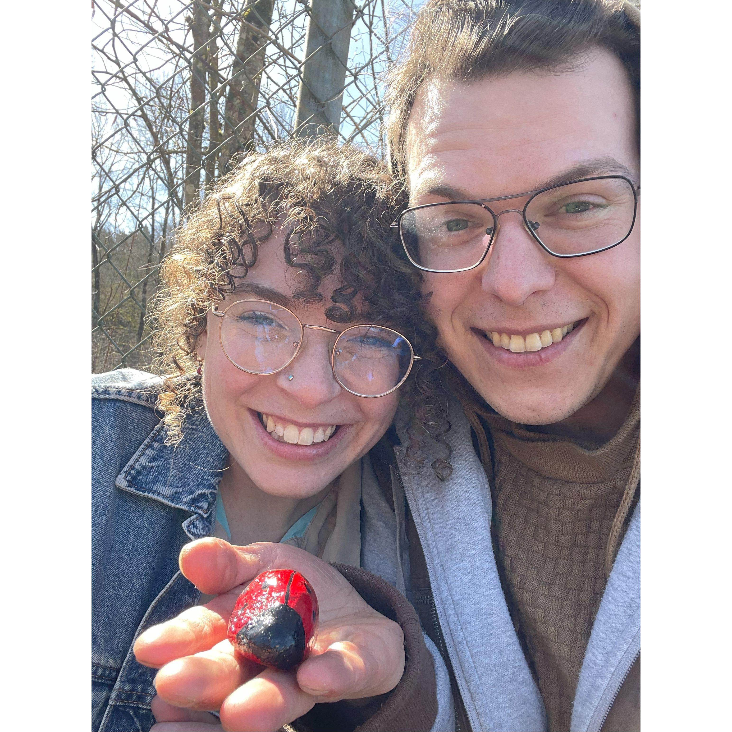 We got a tip that someone was setting out painted rocks along the trail, so we went ladybug hunting.