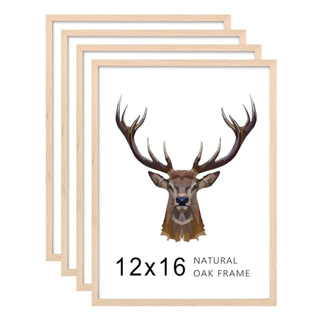 KINLINK 12x16 Frames Natural Oak Wood Frames with Acrylic Plexiglass, 4 Pack
