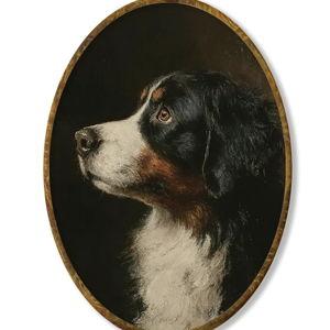 Vintage Bernese Mountain Dog Oval Wall Art Framed, Bernese Mountain Dog Gifts for Women Oval Wall Decor, Moody Retro Dogs Hanging Canvas Prints for Bedroom Living Room Decoration, 8.6x11.4 Inch