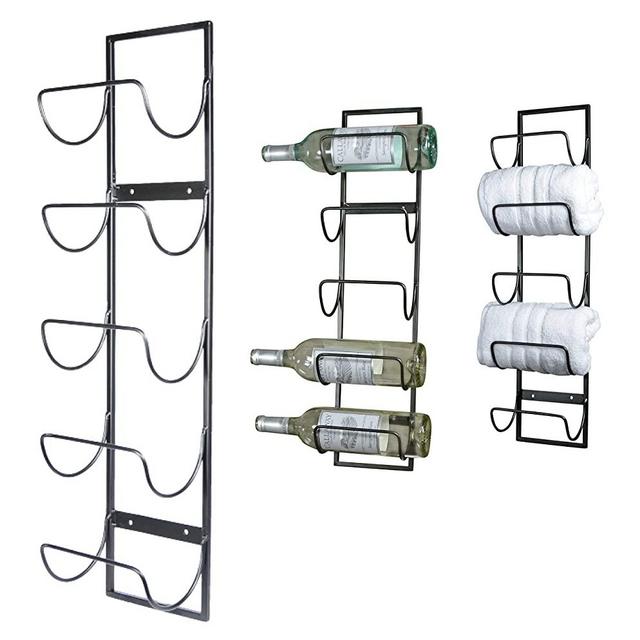 5 Bottle Wall Mounted Metal Wine Rack, Hand Towel Rack
