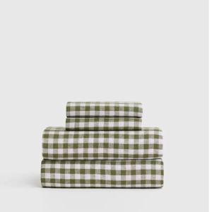 European Linen Sheet Set in Olive Gingham