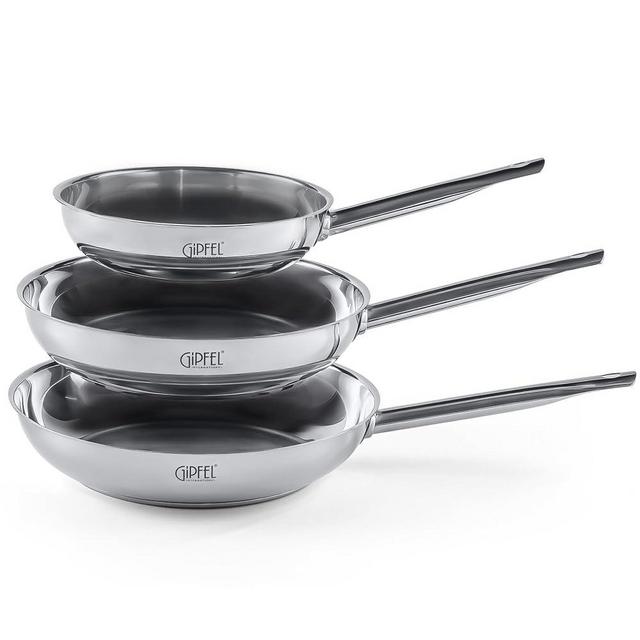GIPFEL INTERNATIONAL 3 Piece Stainless Steel Frying Pan Set 8, 10, 12 Inch - Tri Ply Stainless Steel Skillet Healthy Cookware - Fry Pans for Induction Gas Electric Ceramic Stove & Oven Safe