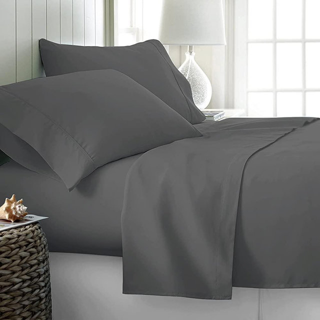 Pure Egyptian Cotton Bed Sheets (Queen, 600 Thread Count) Grey Bed Sheets and Pillow Cases Set (4 Piece) – Egyptian Cotton Sheets Queen Size Bed- Sateen Weave Sheets - 18” Queen Deep Pocket Sheets
