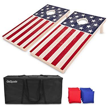GoSports Flag Series Wood Cornhole Sets – Choose from American Flag, State Flags and More – Includes Two Regulation Size 4’ x 2’ Boards, 8 Bean Bags, Carrying Case and Game Rules