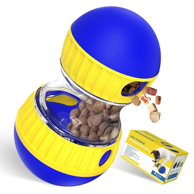 BSISUERM Dog Treat Dispensing Puzzle Toy Adjustable Food Dispenser Slow Feeder Puppy Enrichment Training Rolling Ball Pet Interactive Chase Toys for Small Medium Large Dogs to Keep Them Busy