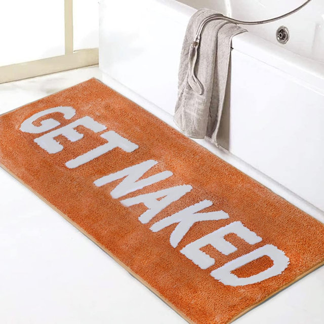 Zeeinx Get Naked Bath Mat Cute Bathroom Rugs Non Slip Microfiber Bath Rugs Funny AutumnBathroom Decor Machine Washable Orange Bath mat for Tub and Shower,18”x47”