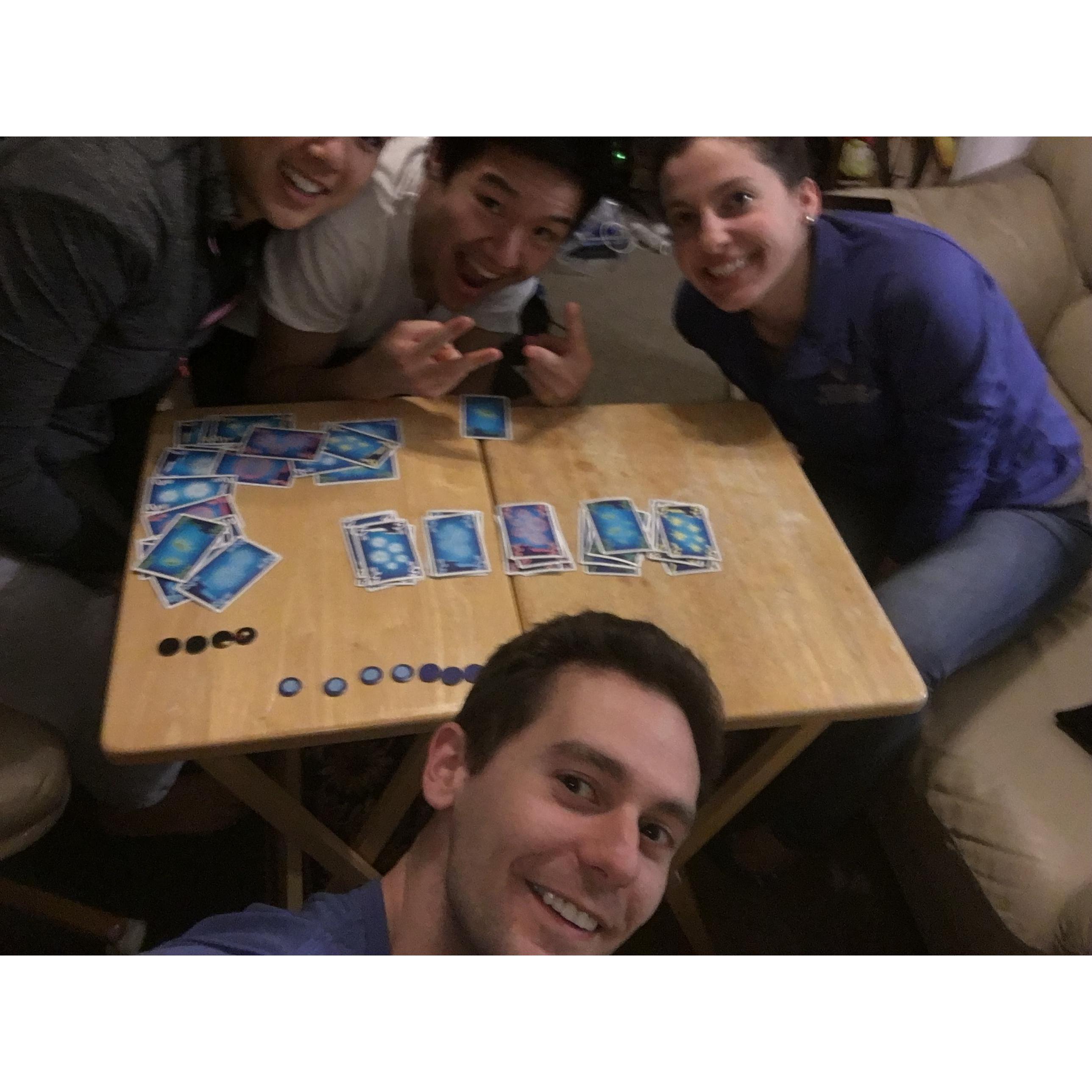 Year 1 - We beat Hanabi with Richard, a good friend from medical school, and his wife Becky, also a good friend!