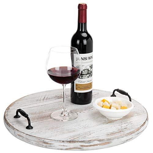 MyGift 18-Inch Vintage Whitewashed Wood Lazy Susan Turntable with Handles