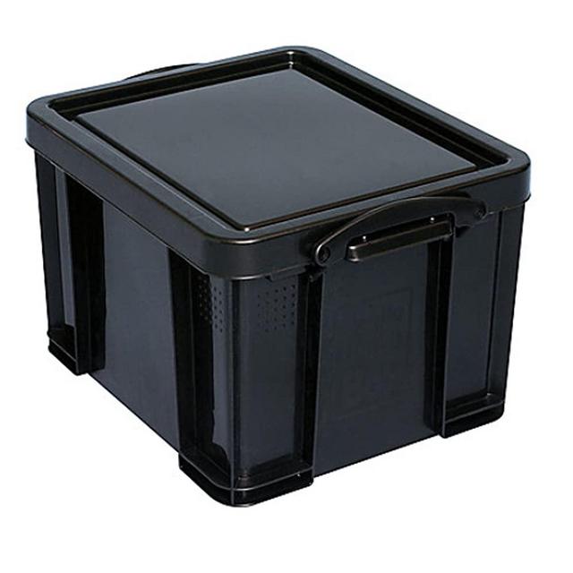Really Useful Box Plastic Storage Box, 32 Liter, 95% Recycled, 19" x 14" x 12", Black