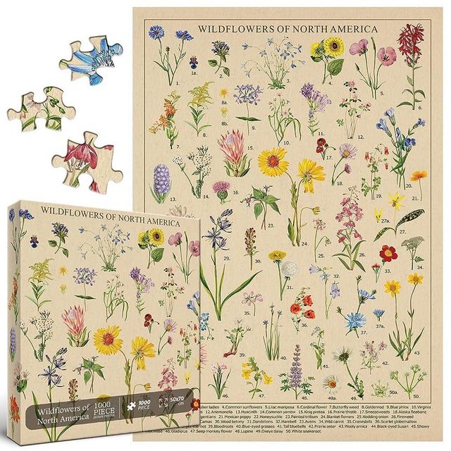 Vintage Wildflowers Puzzle 1000 Pieces for Adult, Botany Plant Flower Puzzle of Wildflowers of North America, Floral Jigsaw Puzzles Nature as Plant Gifts