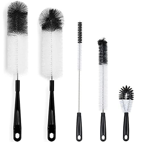 ALINK 5-Pack Bottle Cleaning Brush Set - Long Handle Black Bottle Cleaner for Washing Narrow Wine/Beer Bottles, Thermos, HydroFlask Tumbler, S’Well, Sports Water Bottles, Kettle/Lid Brush, Straw Brush