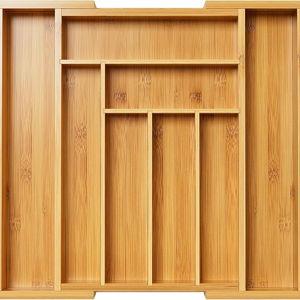Pipishell Bamboo Expandable Drawer Organizer for Utensils Holder, Adjustable Cutlery Tray, Wood Drawer Dividers Organizer for Silverware, Flatware, Knives in Kitchen, Bedroom, Living Room(M-N)