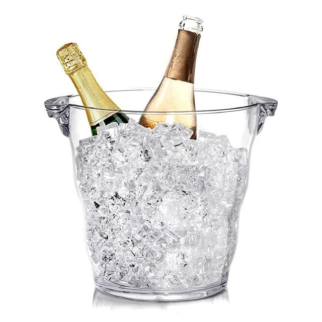Dicunoy Ice Bucket, Plastic Champagne Bucket Chiller, Thick Clear Beverage Tubs with Handle, Thick Wine Cooler Bucket for Bar, Home, Parties, 4 Liter, for 2 Wine or Champagne Bottles