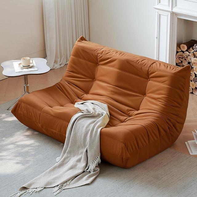 Gazecaia Bean Bag Chair for Adults - Suede & Microfiber Fireside Floor Chair, Comfortable Corner Lounge Sofa for Living Room, Bedroom, Office (Loveseat, Burnt Orange)