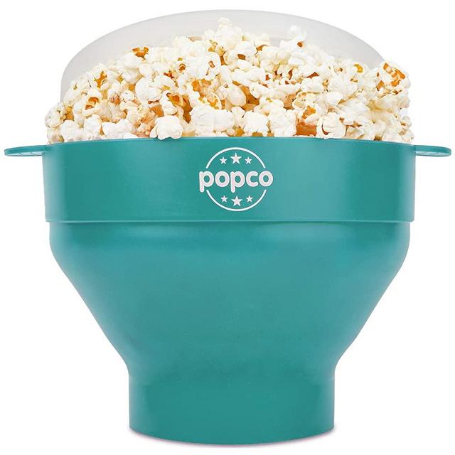 The Original Popco Silicone Microwave Popcorn Popper with Handles, Silicone Popcorn Maker, Collapsible Bowl Bpa Free and Dishwasher Safe - 15 Colors Available (AQUA)