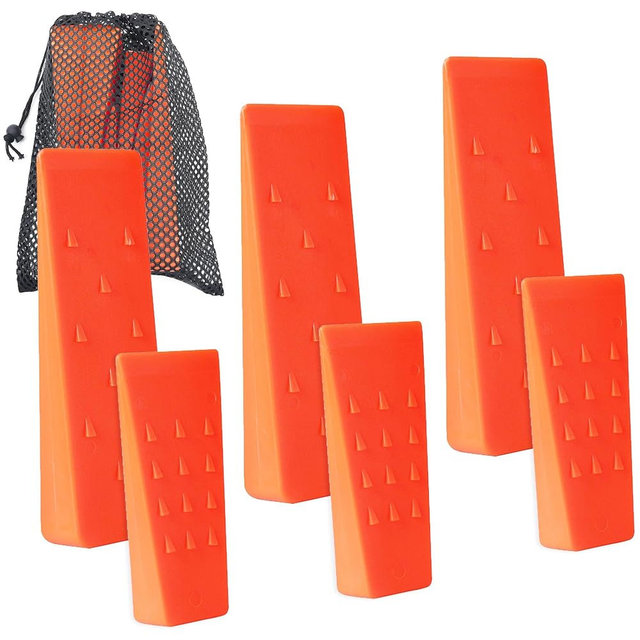 6 Pack Tree Felling Wedges with Spikes for Safe Tree Cutting – 3 Each of 8” and 5.5” Wedges with Storage Bag; 6 Felling Dogs to Guide Trees Stabilize and Safely to Ground for Loggers and Fallers