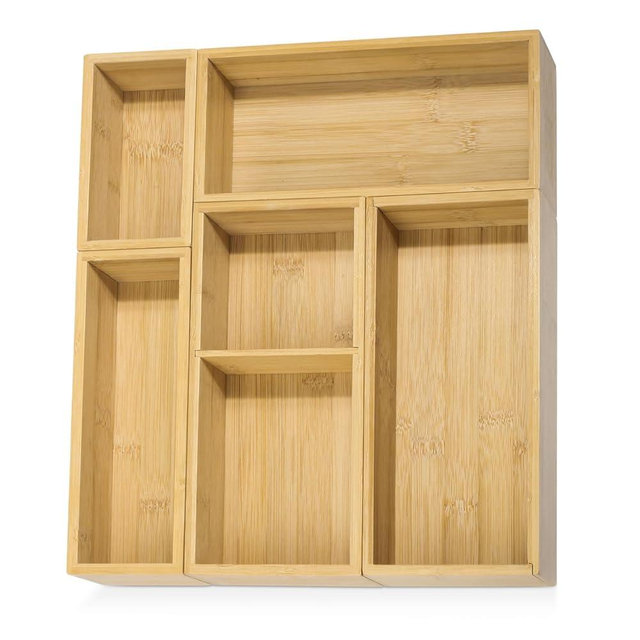 JPPSUJJ 5 Pack Bamboo Drawer Organizer Set, Multi-Use Junk Drawer Organizer for Bathroom, Kitchen, Office, Jewelry, Makeup