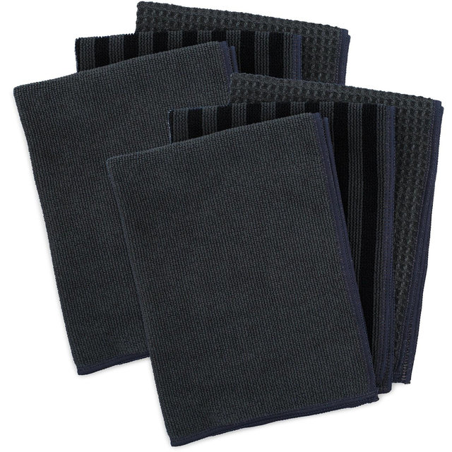 CLEAN MAMA Set of 6 Microfiber Kitchen Cleaning Towels with Multi-use Textures | Perfect for Cleaning, Polishing, & Scrubbing - 16" x 12",