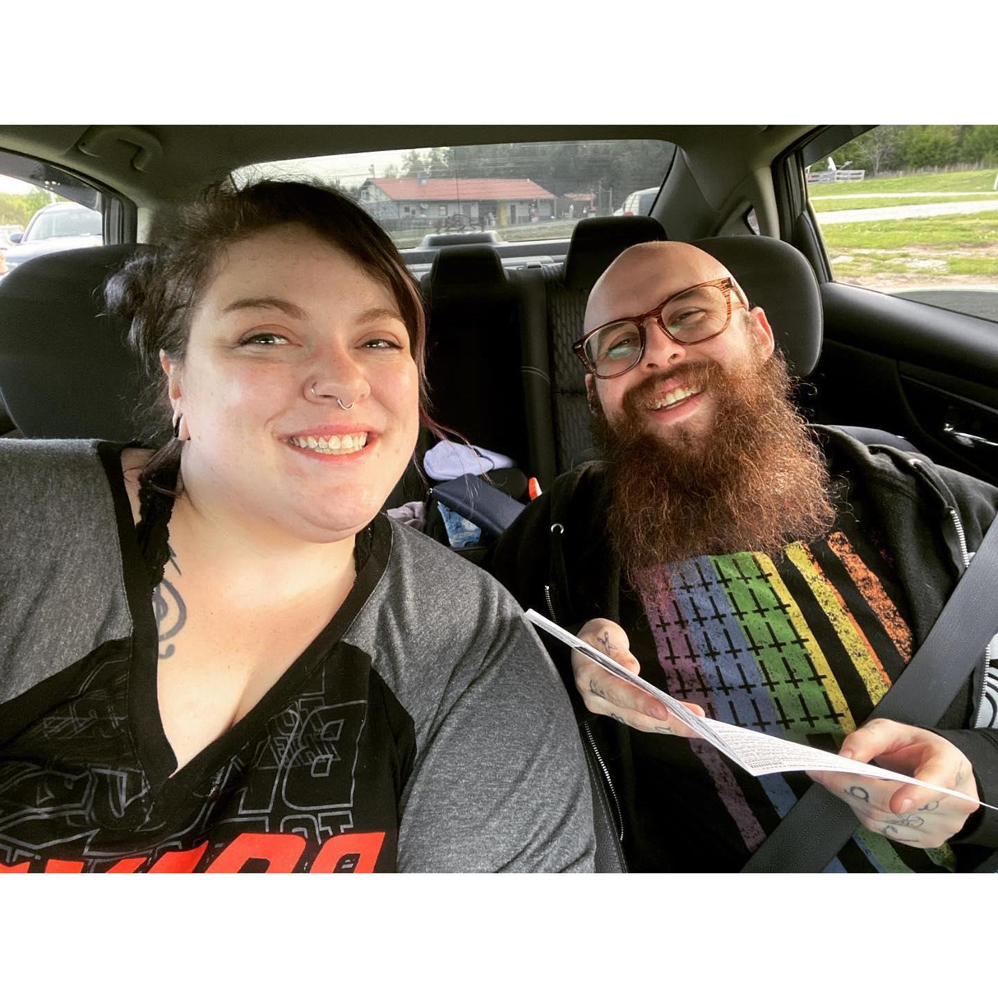 At the drive-in ready to see the new Dungeons & Dragons movie.