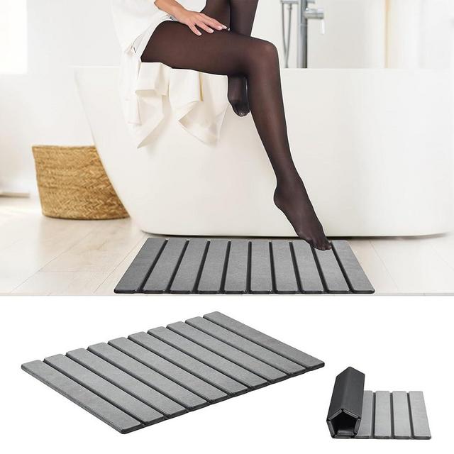 AWW Foldable Stone Bath Mat, Super Absorbent Diatomaceous Earth Mat, Non-Slip Quick Drying Mat, Compact and Easy to Store Bath Mats for Bathroom, Easy to Clean, Grey