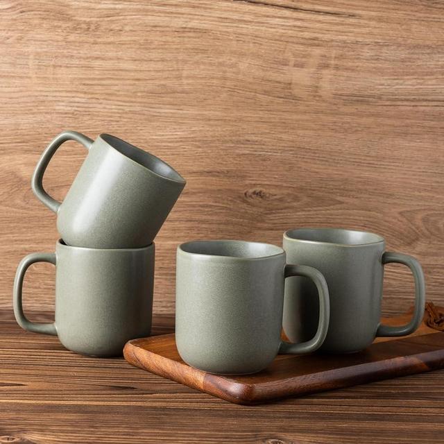 AmorArc 14oz Coffee Mugs Set of 4, Ceramic Coffee Mugs with Large Handle & Wavy Rim for Latte/Hot Cocoa/Tea, Stylish Coffee Mugs for Men Women. Oven,Dishwasher&Microwave Safe, Reactive Glaze