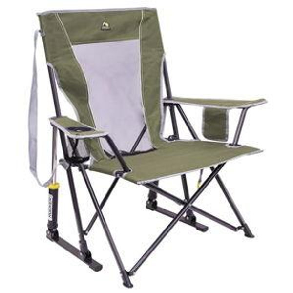 GCI Outdoor Comfort Pro Rocker Camping Chair | Portable Folding Rocking Chair with Durable Armrests & Drink Holder — Loden Green