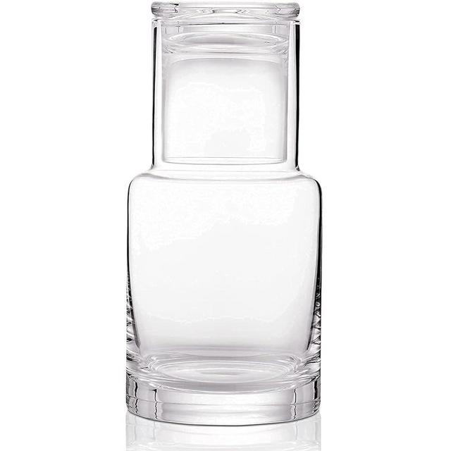 Bedside Water Carafe, Modern Night Water Pitcher with Glass Cup for Nightstand, Mouthwash Dispenser with Tumbler Lid for Bedroom, Bathroom