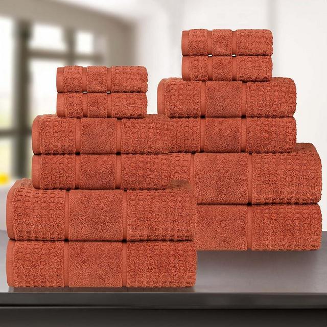 Superior Cotton 12-Piece Towel Set, Zero Twist, Waffle Border, Bathroom Essentials, Shower, Spa, Luxury Plush Soft Absorbent Towels, Includes 4 Bath, 4 Hand, 4 Washcloth/Face Towels, Rust