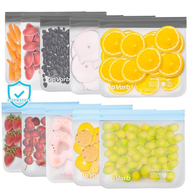 10-Pack Reusable Sandwich Freezer Bags - Dishwasher Safe, BPA-Free, Leakproof for Meat, Cereal, Veggies & Kitchen Storage Organization MixColor