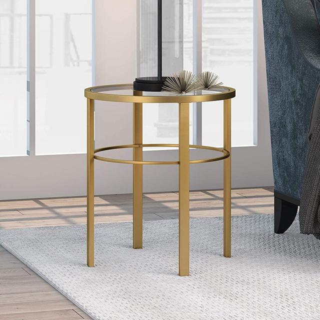 Henn&Hart Minimalist Round Glass End, Night Stand in Brass for Living Room, Bedside, Home Office Side Table, 22.75" H x 20" L x 20" W, Gold