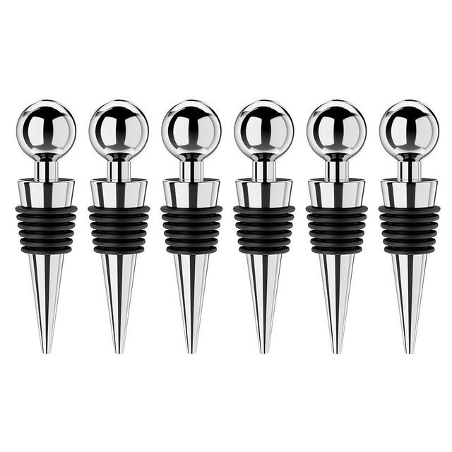 Wine Stoppers for Wine Bottles 6Pcs Vacuum Wine Bottle Stopper with Silicone Reusable Wine Corks, Leak proof Keep Fresh Suitable for Standard (Silver, 6 Pack)