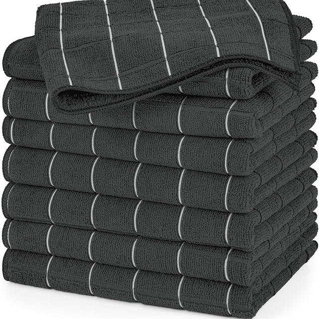 Utopia Towels - Microfiber Kitchen Towels, Super Absorbent 18 x 26 Inches, Durable, Soft, and Lint Free Dish Towels, Ideal for Cleaning Dishes, Pans, and Kitchen Appliance (8 Pack, Black)