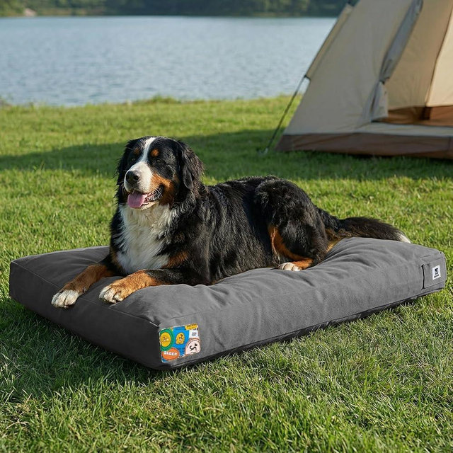 Sytopia 47 Inch Canvas Outdoor Dog Bed for XXL Dogs, Durable Dog Bed with Waterproof Machine Washable Removable Cover, Indoor Patio Pet Pad for Crate, Dark Grey