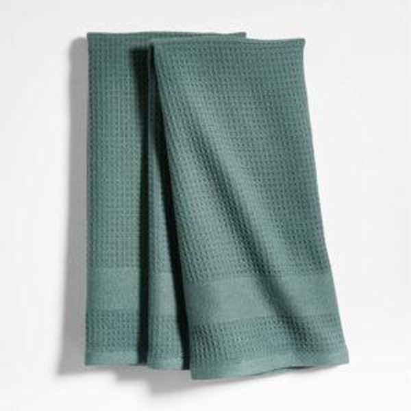 Personalized Waffle-Terry Pendula Green Organic Cotton Kitchen Towels, Set of 2