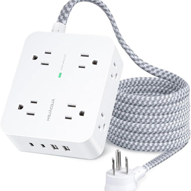 Extension Cord 20 Ft, HANYCONY Power Strip Surge Protector with 8 Outlets 4 USB Ports(2 USB C), Long Cord, Flat Plug, Wall Mount, Desk USB Charging Station for Home Office Essentials