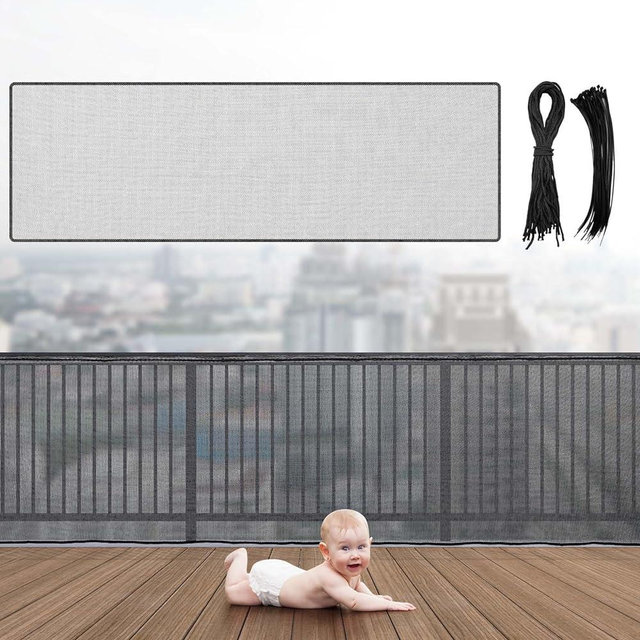 Hosuly Banister Guard 15 x 3 ft Balcony Netting for Kids Pets Stairway Safety Net Baby Fence Door Net Balcony Netting Safety Mesh Stair Net with No Drilling for Apartment Balcony Railing