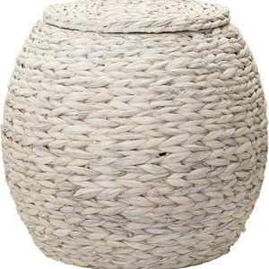Household Essentials Handwoven Water Hyacinth Barrel Wicker Storage Basket Side Table, Cream Finish