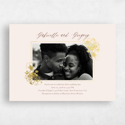 Linen, Beige Wedding Invitation - Anemone Photo Foil