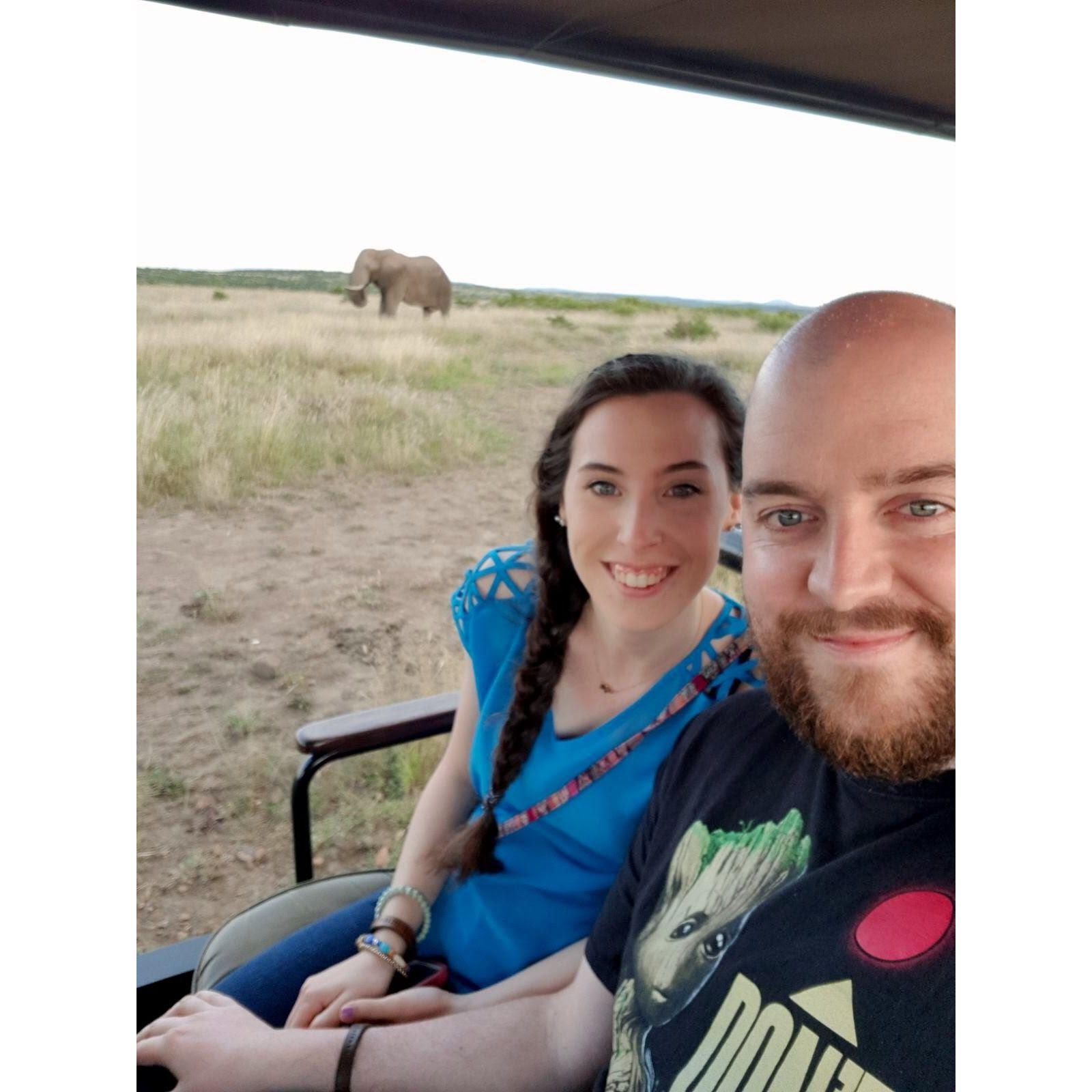 Chris falling asleep on a Safari in South Africa