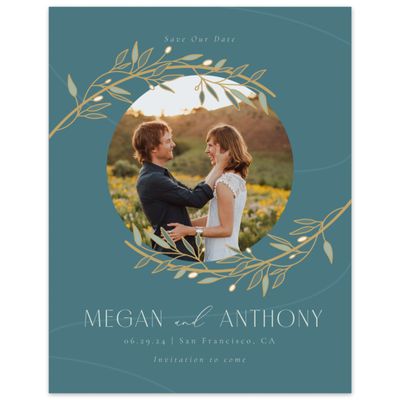 Grayed Teal, Grey Wedding Digital Save the Date - Stefana Photo