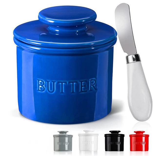 Warome Butter Crock for Counter with Water, French Butter Keeper with Knife, Butter Container for Soft Butter, 4.5OZ Butter Holder, Serving Butter Easy for Bread Lovers Breakfast Kitchen Counter-Blue