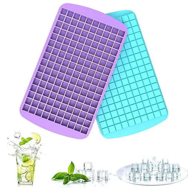 Upgrade Silicone Mini Ice Cube Trays, TGJOR 2 Pack 320 Small Ice Cube Molds, Release Easier, Crushed Ice for Chilling Whiskey Cocktail, Flexible Stackable for Freezer (blue+purple)