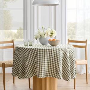 European Linen Tablecloth in Olive Gingham - 70 round