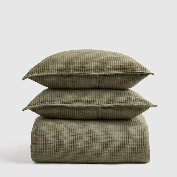 King Organic Ribbed Cotton Coverlet Set (With Shams)