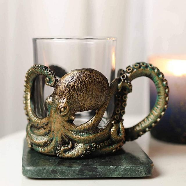 Ebros Gift Nautical Coastal Reef Giant Kraken Sea Octopus Wrapping Its Tentacle Legs Around A Glass Votive Candle Holder Figurine Or Drinking Coffee Mug Cup 12oz